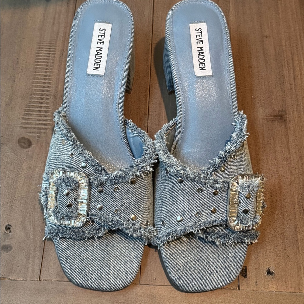 Steve Madden Women's Denim Slide Sandals, size 10
